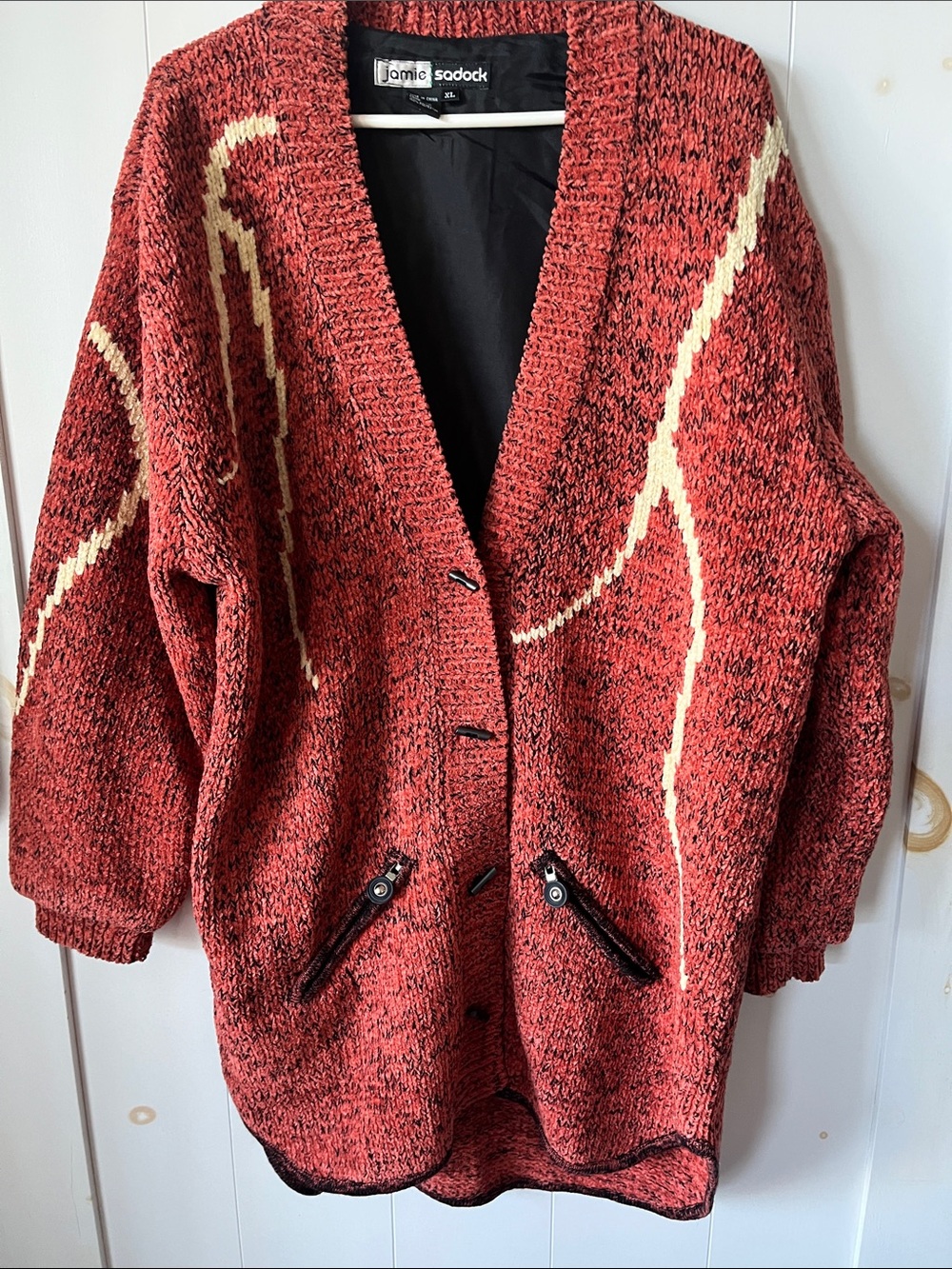 jamie sadock Red and Cream Chunky Knit Cardigan